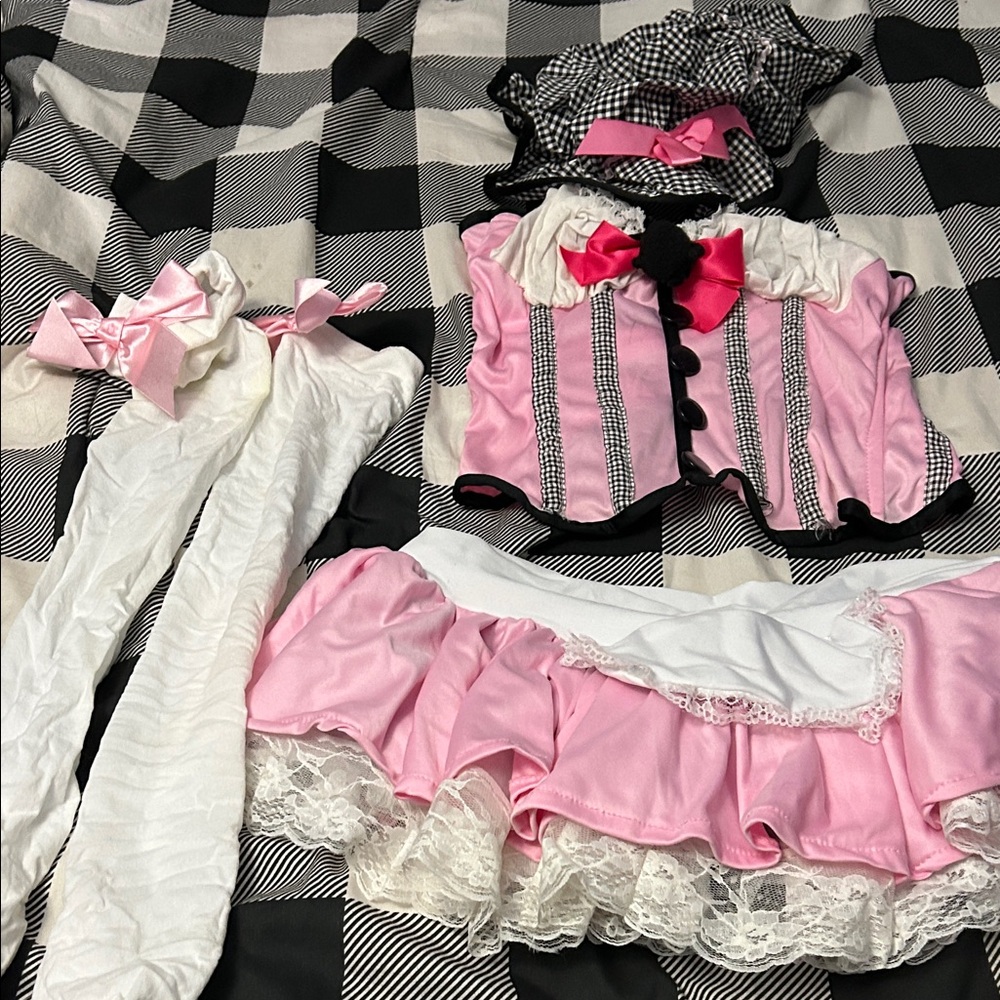 Little Miss Tuffet Pink and White Lingerie Set with Bows XS